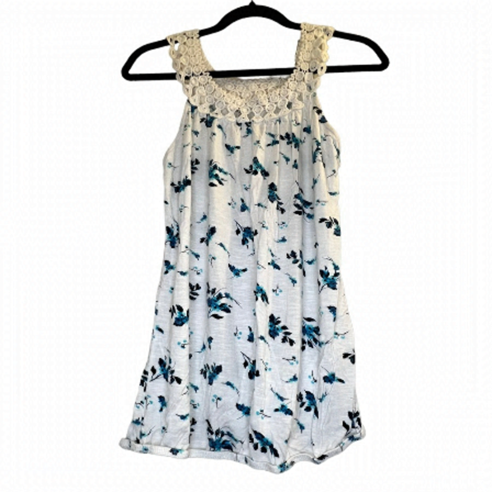 Sale Ricki's Women's Tank Top Size S White Blue Purple Floral Lace Neckline